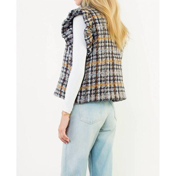 NEW THML plaid tweed collared vest in blue - Picture 6 of 6